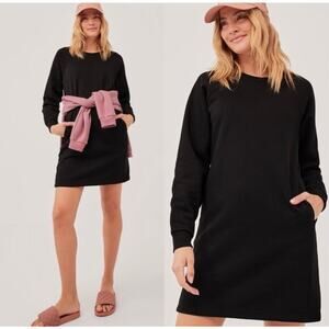 PACT Courtside Black Sweatshirt Dress Size S pockets long sleeve cotton organic